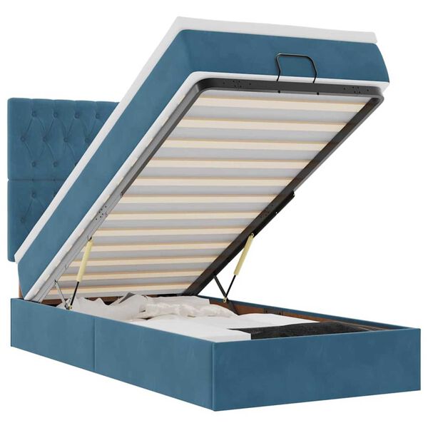 vidaXL Ottoman-Bett mit Matratzen & LEDs Dunkelblau 100x200 cm Samt