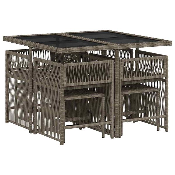 vidaXL 9-tlg. Garten-Essgruppe mit Kissen Grau Poly Rattan