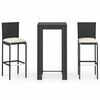 vidaXL 3-tlg. Gartenbar-Set mit Kissen Poly Rattan Schwarz