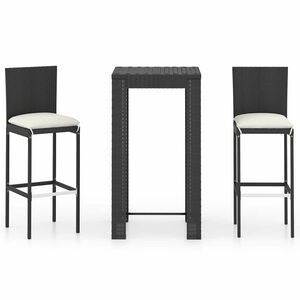 vidaXL 3-tlg. Gartenbar-Set mit Kissen Poly Rattan Schwarz