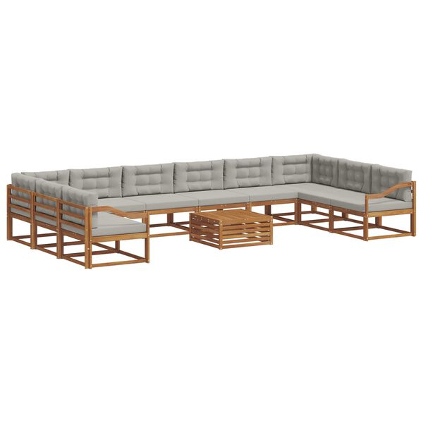 vidaXL Outdoor-Sofagarnitur mit Kissen 11 pcs Nat&uuml;rlich und Hellgrau