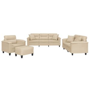 vidaXL 4-tlg. Sofagarnitur mit Kissen Creme Mikrofasergewebe