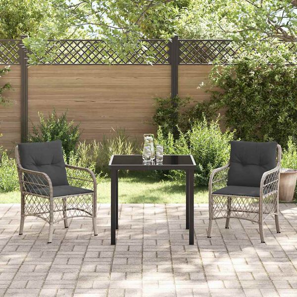 vidaXL Garten Essgruppe mit Kissen 3 pcs Hellgrau Poly-Rattan