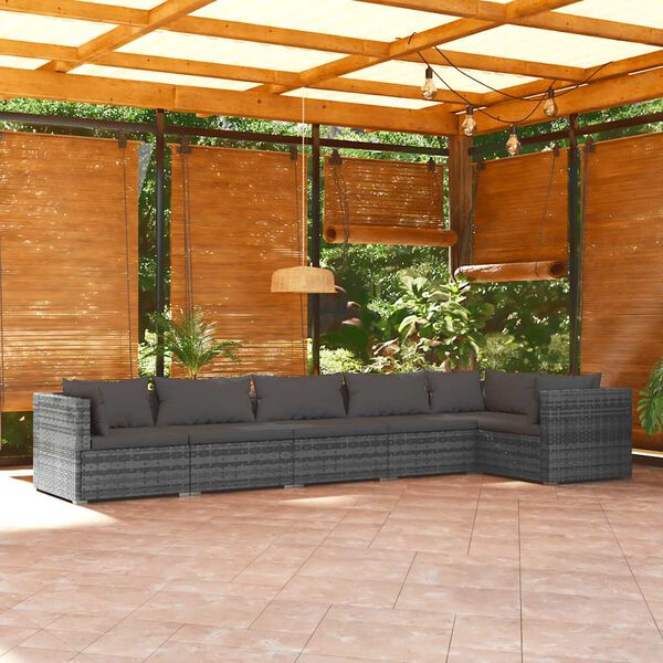 vidaXL 6-tlg. Garten-Lounge-Set mit Kissen Poly Rattan Grau