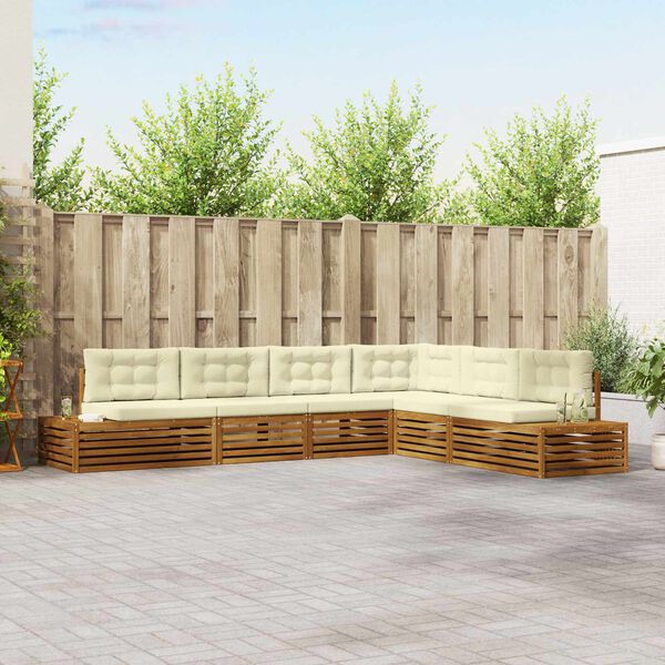 vidaXL Outdoor-Sofagarnitur mit Kissen 6 St&uuml;ck Natur und Creme