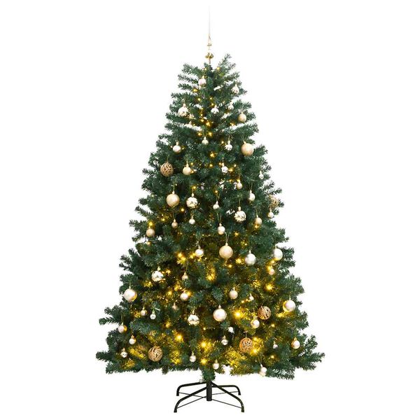 vidaXL K&uuml;nstlicher Weihnachtsbaum Klappbar 300 LEDs & Kugeln 180 cm