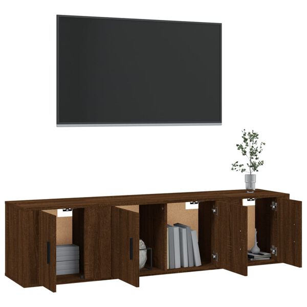vidaXL 3-tlg. TV-Schrank-Set Braun Eichen-Optik Holzwerkstoff