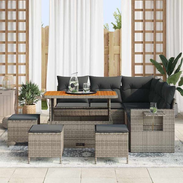 vidaXL Gartensofa-set mit Kissen 9 pcs Grau Poly-Rattan