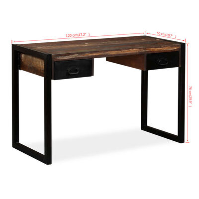 vidaXL Schreibtisch mit 2 Schubladen Altholz Massiv 120x50x76 cm