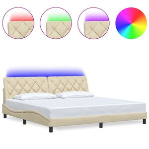 vidaXL Bettgestell mit LED ohne Matratze Creme 200x200 cm Stoff