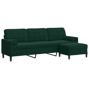 vidaXL 3-Sitzer-Sofa mit Hocker Dunkelgrün 210 cm Samt
