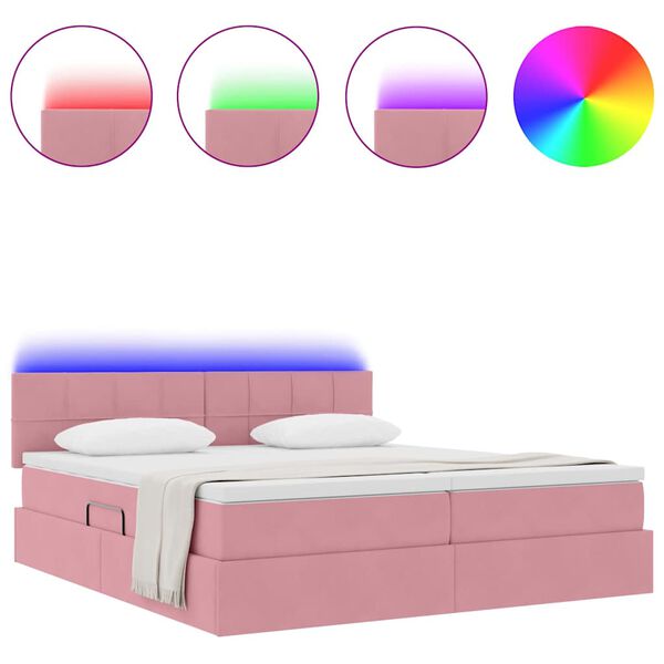 vidaXL Bett mit LED-Lichtleisten mit Kopfteil Rosa 180 x 200 cm Samt