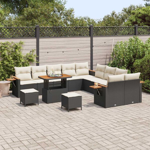 vidaXL Gartensofa-set mit Kissen 17 pcs Schwarz und Creme Poly-Rattan