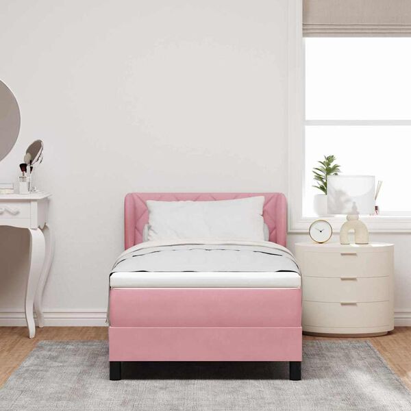 vidaXL Boxspringbett mit Matratze mit Kopfteil Rosa 90 x 200 cm Samt