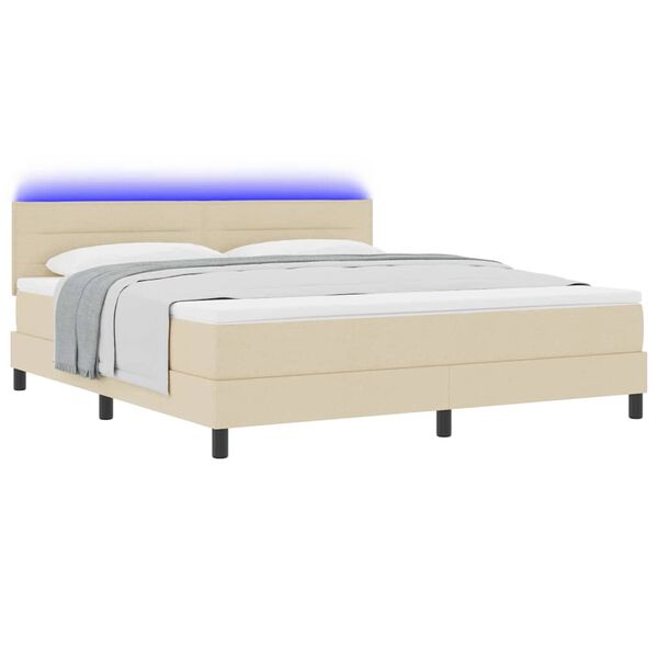 vidaXL Boxspringbett mit Matratze mit LED Creme 180 x 200 cm Stoff