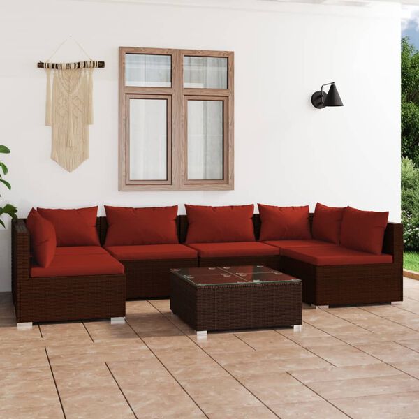 vidaXL 7-tlg. Garten-Lounge-Set mit Kissen Poly Rattan Braun