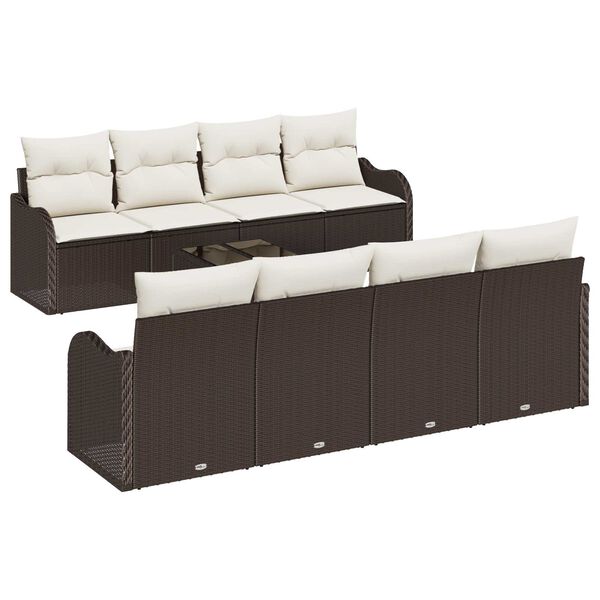 vidaXL Garten-Sofa-Set mit Kissen mit Speicher 9 pcs Braun und Creme