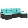 vidaXL Sofa Set 6 Stk. 6-Sitzanzahl Schwarz und T&uuml;rkis Poly-Rattan