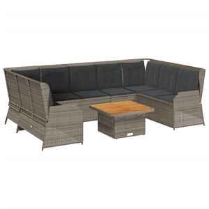 vidaXL 7-tlg. Garten-Lounge-Set mit Kissen Grau Poly Rattan