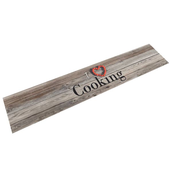vidaXL Küchenteppich Waschbar Cooking Grau 60x300 cm Samt