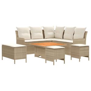vidaXL M&ouml;belsets mit Kissen 7 pcs Beige und Creme PE-Rattan