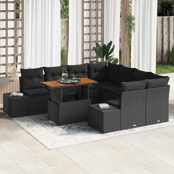 vidaXL Garten Essgruppe mit Kissen mit Kissen 9 pcs Schwarz und Braun