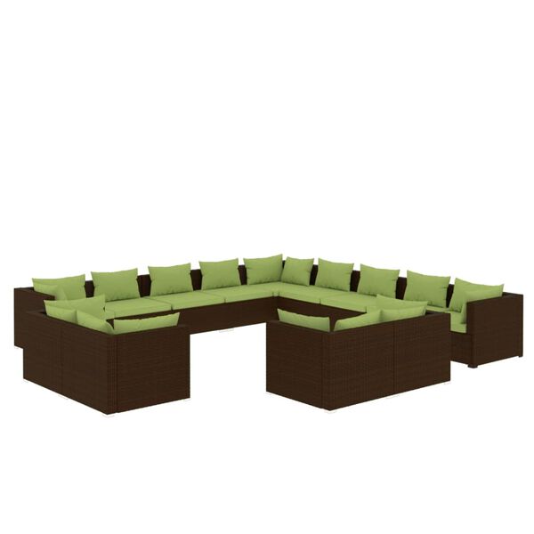 vidaXL 13-tlg. Garten-Lounge-Set mit Kissen Braun Poly Rattan