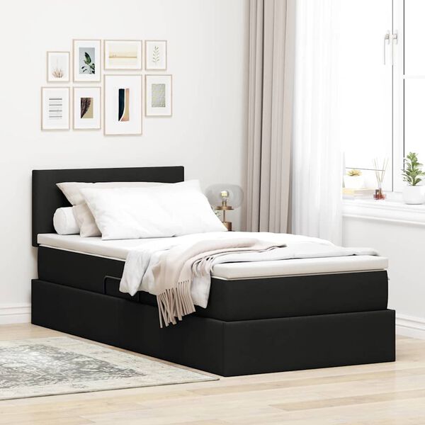 vidaXL Bett mit Stauraum und LED mit LED Schwarz 90 x 200 cm Stoff