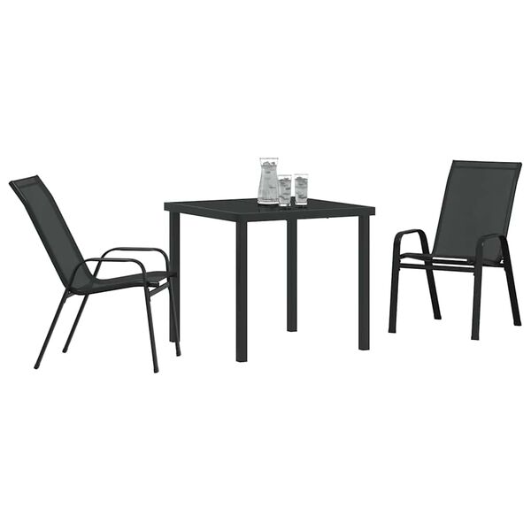 vidaXL Garten Essgruppe 3 pcs Schwarz Pulverbeschichteter Stahl