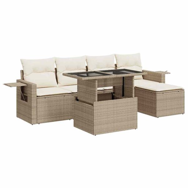 vidaXL 6-tlg. Garten-Sofagarnitur mit Kissen Beige Poly Rattan
