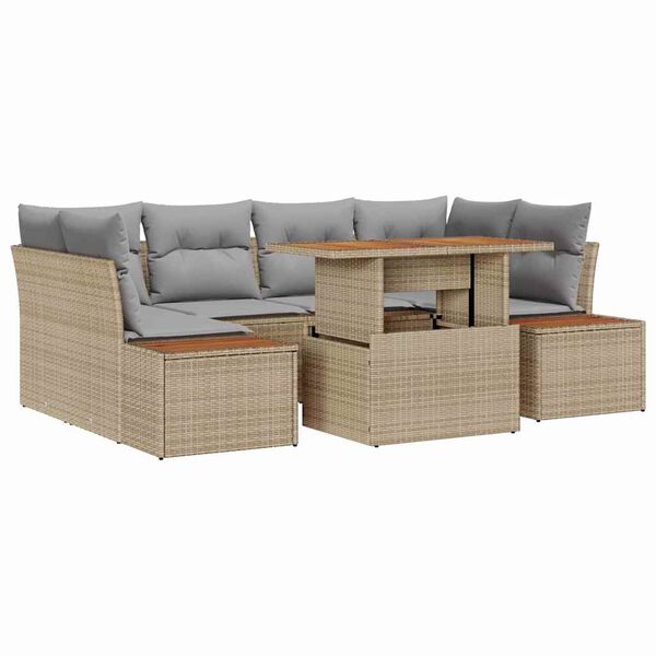 vidaXL Garten-Sofa-Set mit Speicher 7 pcs Beige Poly Rattan