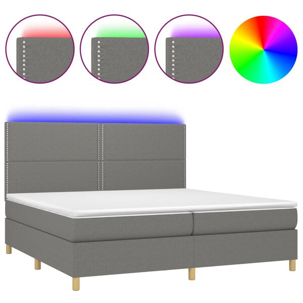 vidaXL Boxspringbett mit Matratze & LED Dunkelgrau 200x200 cm Stoff