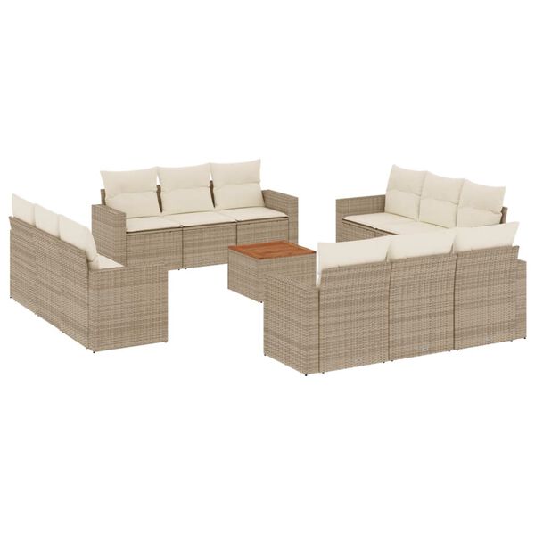 vidaXL 13-tlg. Garten-Sofagarnitur mit Kissen Beige Poly Rattan