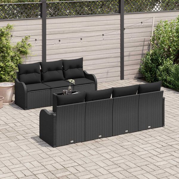 vidaXL Gartensofa-set 8 pcs Schwarz Poly-Rattan und Stahl und Glas