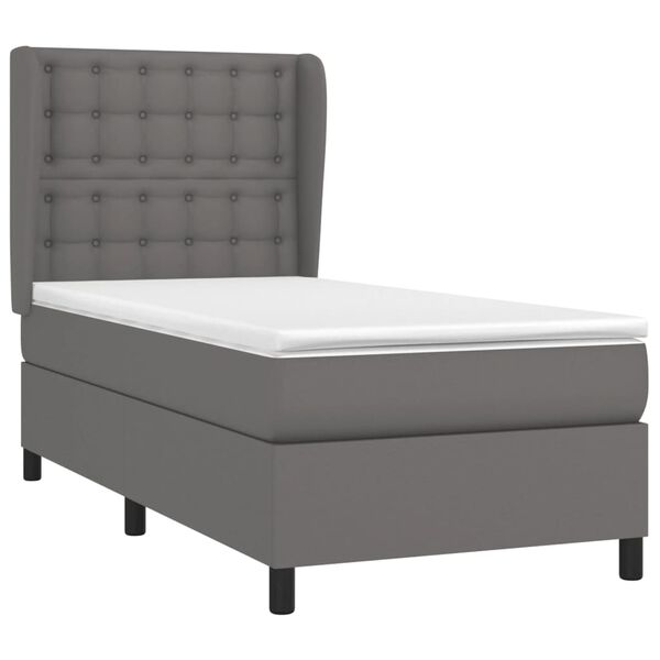 vidaXL Boxspringbett mit Matratze Grau 90x200 cm Kunstleder