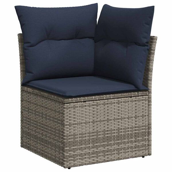 vidaXL 9-tlg. Garten-Sofagarnitur mit Kissen Grau Poly Rattan Akazie