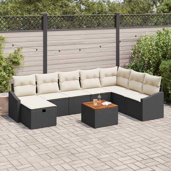 vidaXL Garten-Sofa-Set mit Kissen 9 pcs Schwarz Poly Rattan