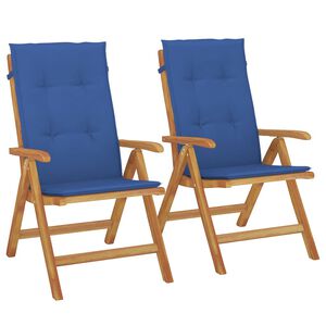 vidaXL Klappst&uuml;hle mit Kissen, 2 St&uuml;ck, Massivholz Teak