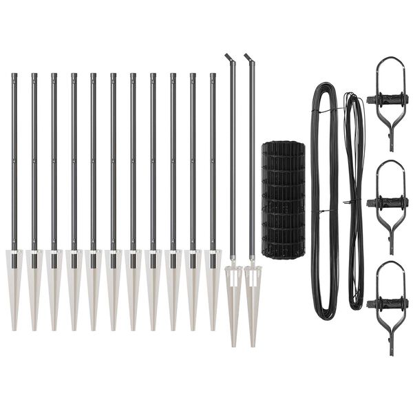 vidaXL Zaun mit Pfosten Grau 0,4 x 25 m Stahl und PVC