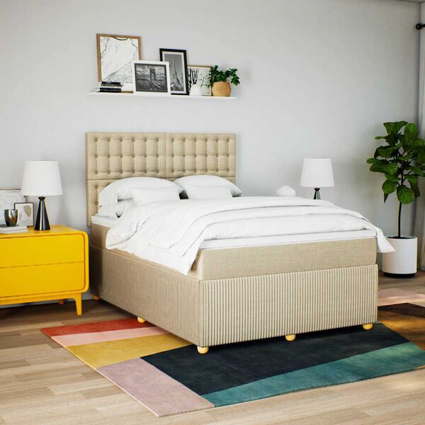 vidaXL Boxspringbett mit Matratze Creme 160x200 cm Stoff