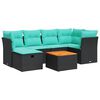 vidaXL 7-tlg. Garten-Sofagarnitur mit Kissen Schwarz Poly Rattan