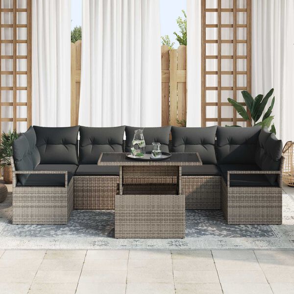 vidaXL Garten-Sofa-Set mit Speicher 8 pcs Grau Poly Rattan
