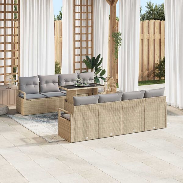 vidaXL Gartensofa-set mit Kissen 9 pcs Beige und Hellgrau Poly-Rattan