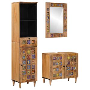vidaXL Badezimmerm&ouml;bel-Set mit Schubladen 3 pcs Natur Massivholz Mango
