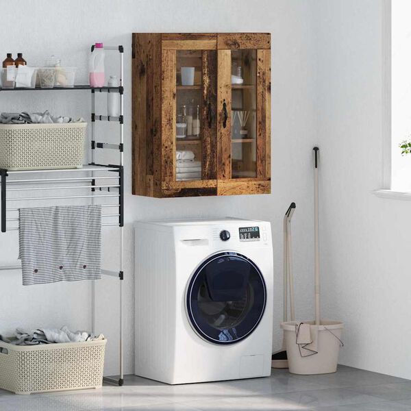 vidaXL Wandschrank Altholz 69,5 x 34 x 90 cm Engineered Wood und Glas