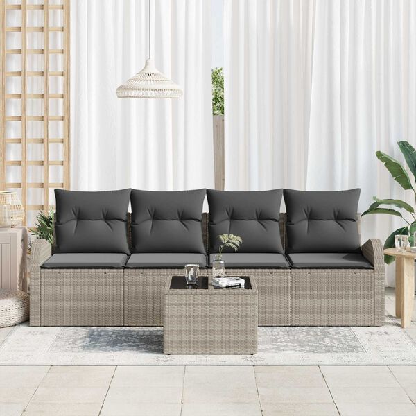 vidaXL Garten-Sofa-Set mit Kissen 5 pcs Hellgrau und Dunkelgrau