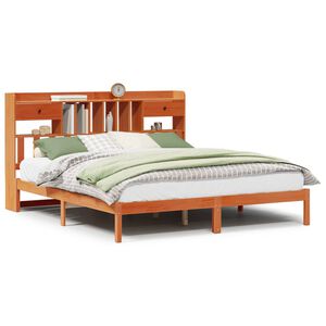 vidaXL Massivholzbett mit Regal ohne Matratze Wachsbraun 200x200 cm