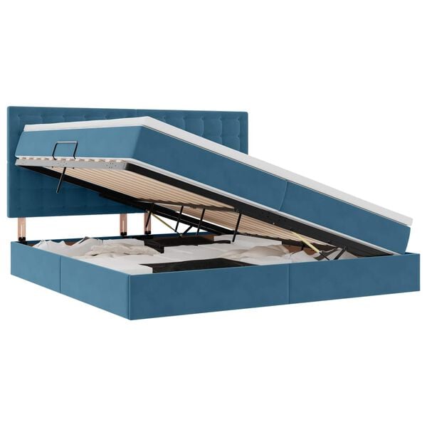 vidaXL Bett mit Stauraum und LED mit LED Dunkelblau 200 x 200 cm Samt