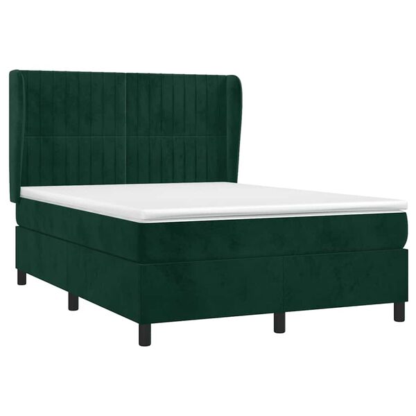 vidaXL Boxspringbett mit Matratze Dunkelgr&uuml;n 140x190 cm Samt