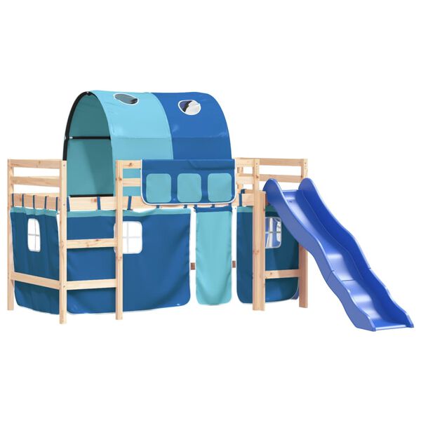 vidaXL Kinderhochbett mit Tunnel Blau 80x200 cm Massivholz Kiefer